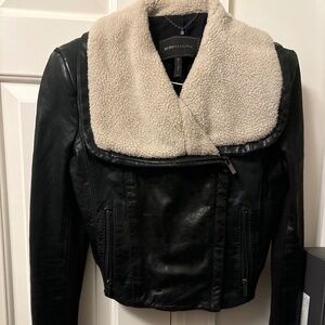 Leather and shearling bomber coat